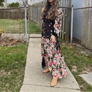 Floral Black and Pink Maxi Dress